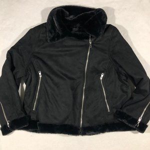 NEW Banana Republic Womens XXL Black Faux Fur Vegan Shearling Jacket NWT $239
